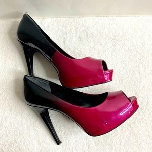 GUESS WOMEN’S HEELS Raspberry Black Ombre Size 10M Platform Open Toe 5" Heel